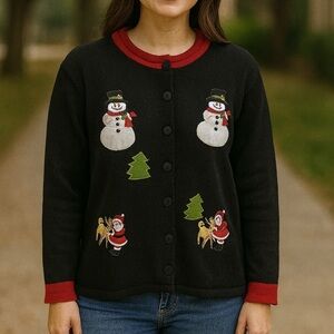 Vintage 90s Whimsical Christmas Knit Cardigan Sweater Women Size Medium Casual